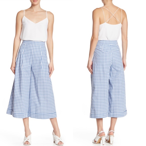 English Factory Pants - English Factory Gingham High Waist Pleated Culotte